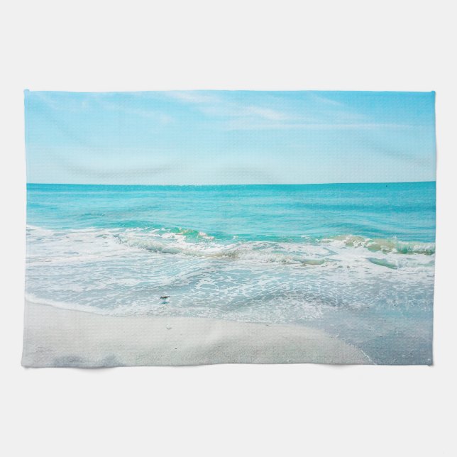 Tropical Florida Beach Sand Ocean Waves Sandpiper Handtuch (Horizontal)
