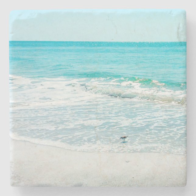 Tropical Florida Beach Sand Ocean Waves Sandpiper Steinuntersetzer (Vorderseite)