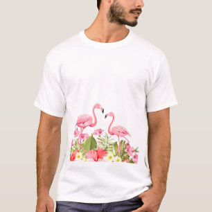 Tropical Flowers And Flamingos T-Shirt