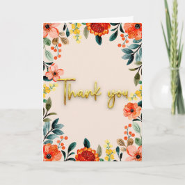 Tropical flowers and gold Thank You Card Karte