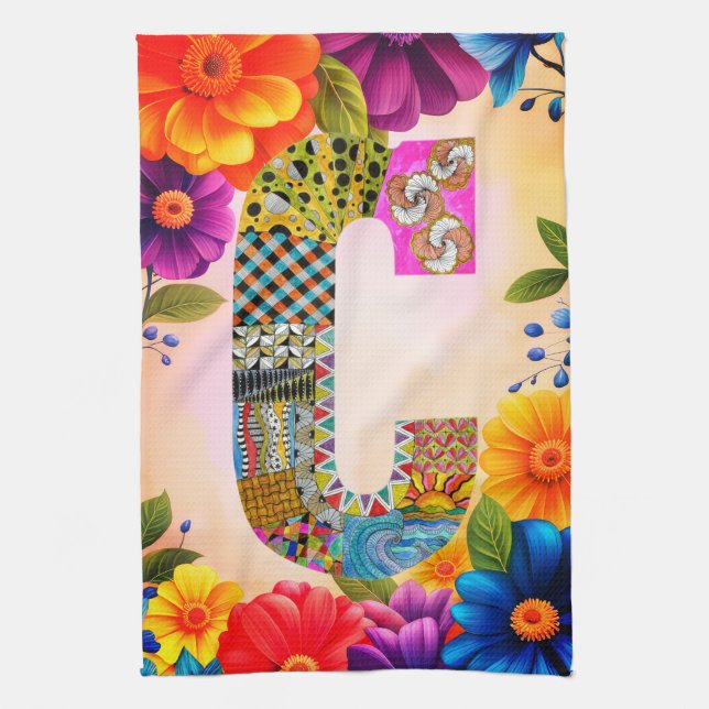 Tropical Flowers Monogramm C Küchentuch (Vertikal)