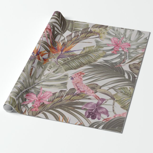 Tropical flowers, palm leaves, bird of paradise  geschenkpapier (Ungerollt)