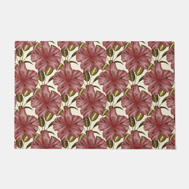 Tropical flowers seamless pattern | red flowers fußmatte (Vorderseite)
