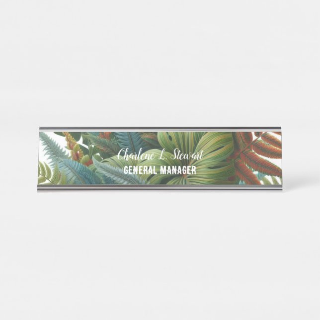 Tropical Foliage Desk Name Plakat Schreibtischnamensplakette (Vorderseite )