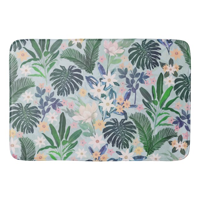 Tropical Foliage Floral Pattern Badematte (Vorderseite)