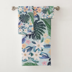 Tropical Foliage Floral Pattern Badhandtuch Set