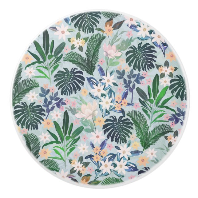 Tropical Foliage Floral Pattern Keramikknauf (Vorderseite)