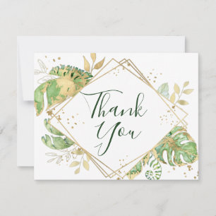 Tropical Foliage & Gold Geometric Danke-Card Dankeskarte