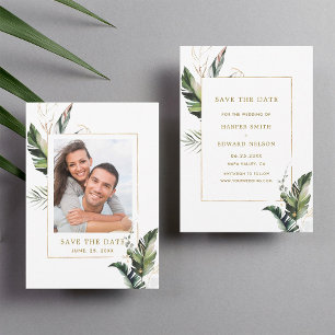 Tropical Foliage Gold Wedding Foto Save the Date
