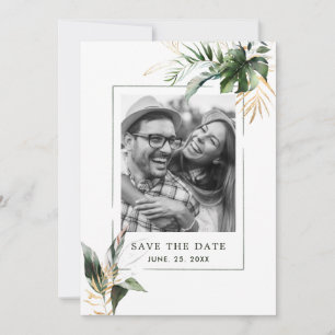 Tropical Foliage Green & Gold Foto Hochzeit Save The Date