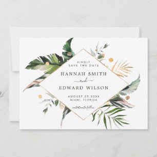 Tropical Foliage Green Gold Wedding Foto Save The Date