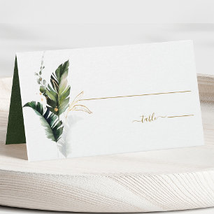 Tropical Foliage Green Gold Wedding Platzkarte