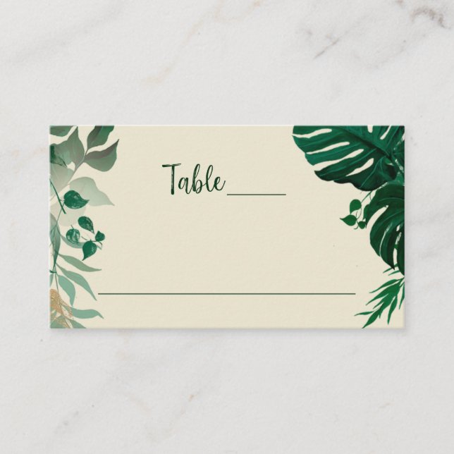 Tropical Foliage Green Modern Wedding Tischnummer Platzkarte (Vorderseite)