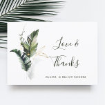 Tropical Foliage Green Wedding Dankeschön Card Dankeskarte<br><div class="desc">Diese Dankeschön-Karte zeigt tropisches,  wasserfarbenes Blattwerk,  Palmenblättern,  Bananenblättern mit goldenen Blätter Akzenten. Die Hintergrundfarbe kann geändert werden. Ideal für Hochzeiten,  Geburtstage,  Abschlüsse und andere Veranstaltungen. >>>> Karo aus der gesamten Auflistung >>> https://www.zazzle.com/collections/tropical_foliage_green_collection-119021829937676776</div>