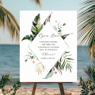 Tropical Foliage Green Wedding Open Bar Sign Poster