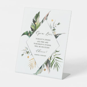 Tropical Foliage Green Wedding Open Bar Sockelschild