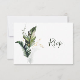 Tropical Foliage Green Wedding RSVP Card