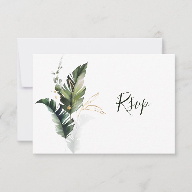 Tropical Foliage Green Wedding RSVP Card (Vorderseite)