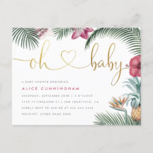 Tropical Foliage Oh Baby Gold Script Baby Dusche