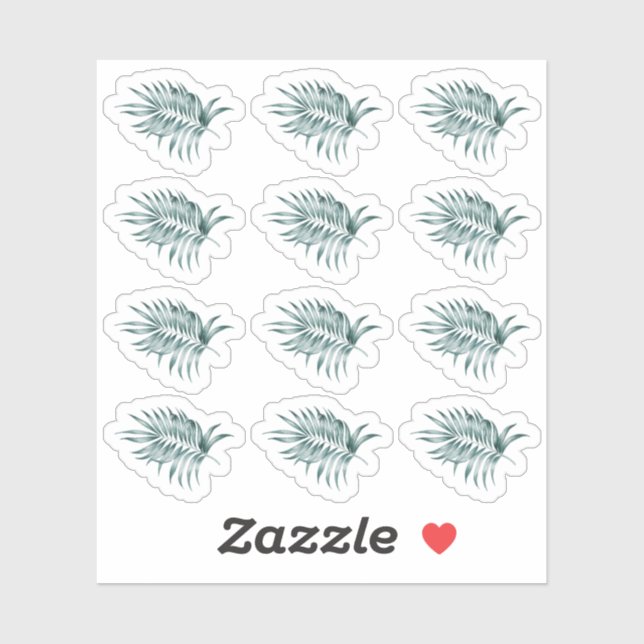 Tropical Foliage Palm Leaf Grüne Wasserfarbe Aufkleber (Blatt)