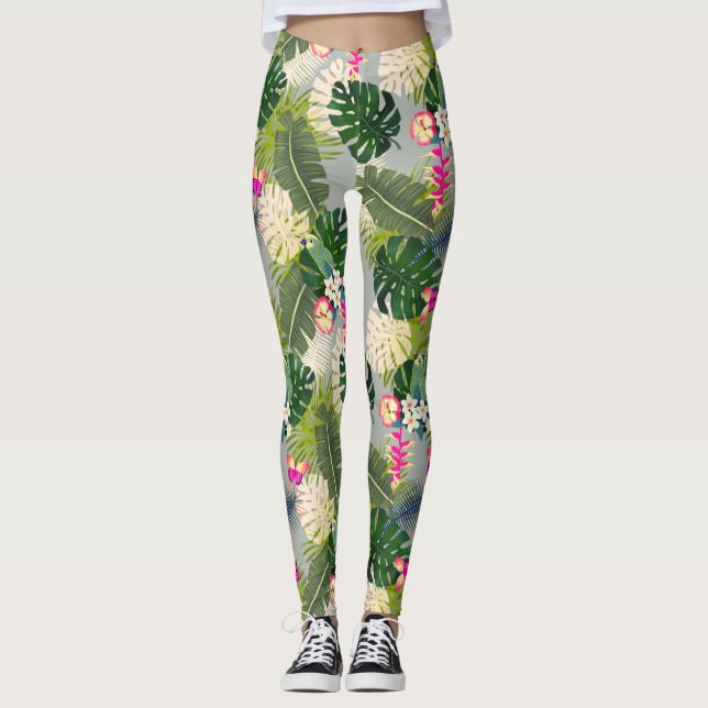 Tropical Foliage Summer Gray Leggings (Vorderseite)