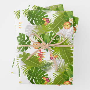 Tropical Foliage Summer White Geschenkpapier Set