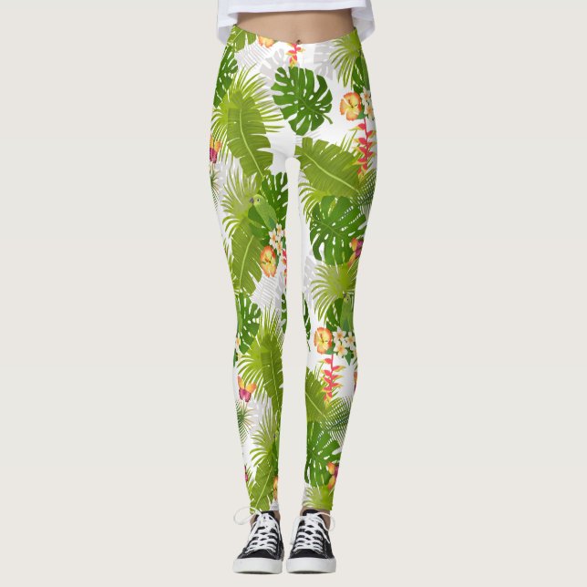 Tropical Foliage Summer White Leggings (Vorderseite)
