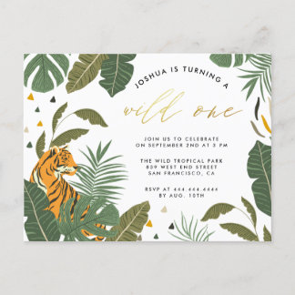 Tropical Foliage Tiger Gold Wild einen Geburtstag Einladungspostkarte