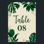 Tropical Foliage Trendy Greenerity & Blätter Weddi Tischnummer<br><div class="desc">Tropical Foliage Trendy Greenery und Blätter Personalisierte Hochzeitsempfehlung Dinner oder Party Tischnummer Cards - Trendy Marker gebürstete Script Lettering. Ideal für die Tischdekoration! In einer kühnen Farbpalette mit reichhaltigen Grüntönen, smaragdgrünen und goldenen Folie aussehen. Dieses Design ist perfekt für einen Strand, ein Ziel oder eine Hochzeit im Sommer. Mit Gefühlen...</div>