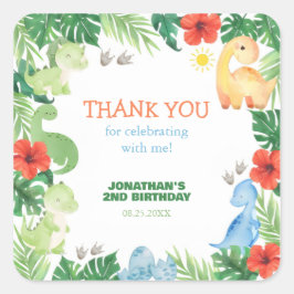 Tropical Forest Dinosaur Birthday Thank You Quadratischer Aufkleber