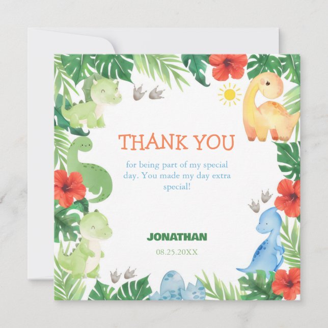 Tropical Forest Dinosaur Geburtstag  Dankeskarte (Vorderseite)