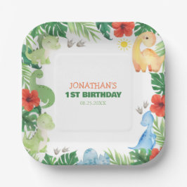 Tropical Forest Dinosaur Kids Birthday Pappteller