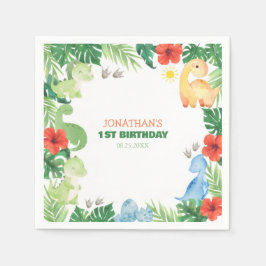 Tropical Forest Dinosaur Kids Birthday Serviette
