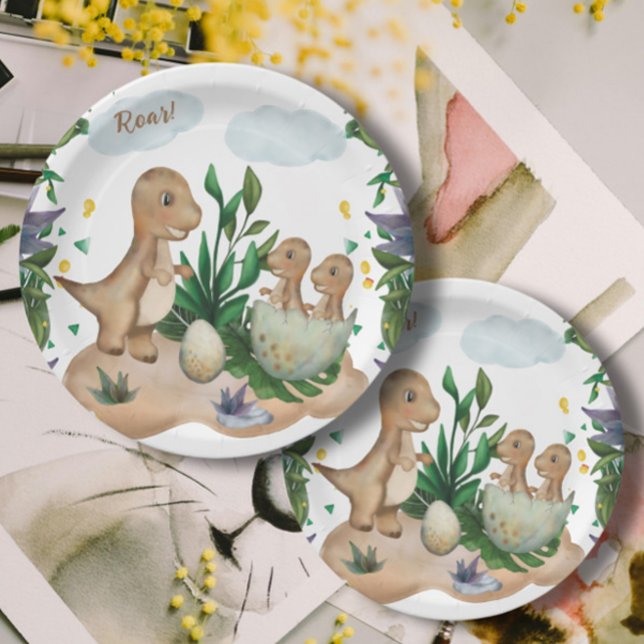Tropical Forest Dinosaurs Baby Showpapier Teller (Von Creator hochgeladen)