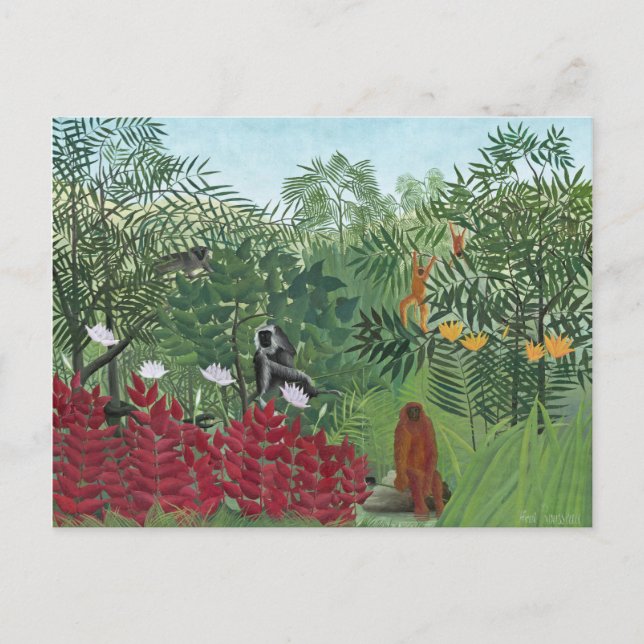 Tropical Forest with Monkeys, 1910 (Oil on Canvas) Postkarte (Vorderseite)