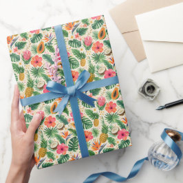 Tropical Fruit & Hibiscus Paradise Wrapping Paper Geschenkpapier