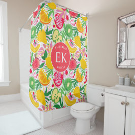 Tropical Fruit Monogram Watercolor Sommermuster Duschvorhang