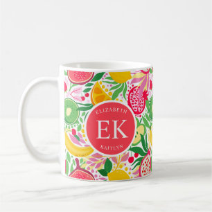 Tropical Fruit Monogram Watercolor Sommermuster Kaffeetasse