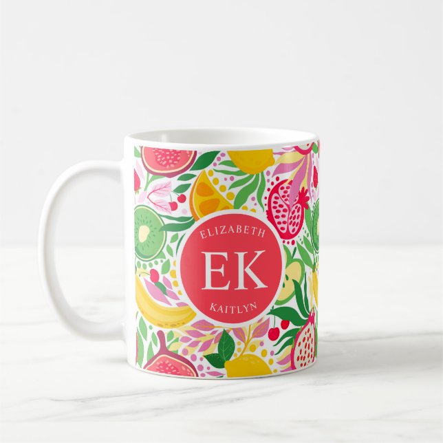 Tropical Fruit Monogram Watercolor Sommermuster Kaffeetasse (Links)