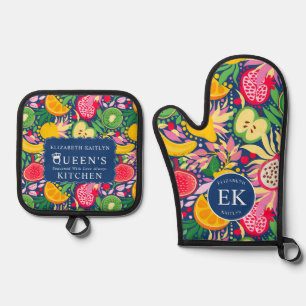 Tropical Fruit Monogram Watercolor Sommermuster Ofenhandschuh & Topflappen-Set