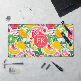 Tropical Fruit Monogram Watercolor Sommermuster Schreibtischunterlage