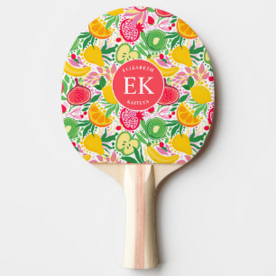 Tropical Fruit Monogram Watercolor Sommermuster Tischtennis Schläger
