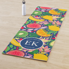 Tropical Fruit Monogram Watercolor Sommermuster Yogamatte