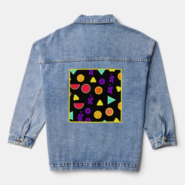 Tropical Fruit Neon Paradise Muster Jeansjacke (Rückseite)