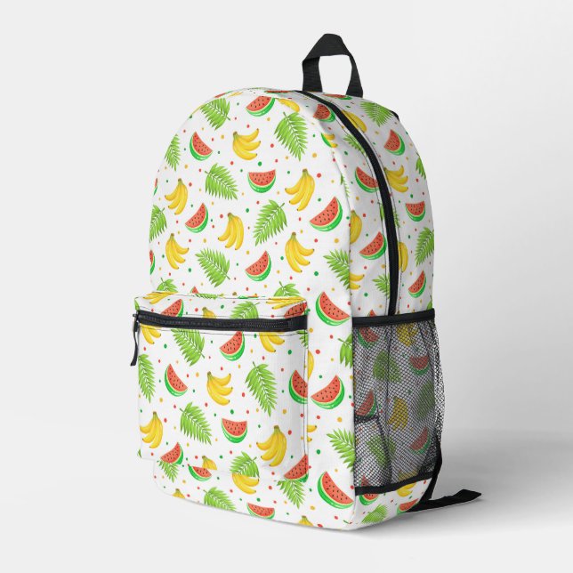 Tropical Fruit Polka Dot Muster Bedruckter Rucksack (Rückseitige Ecke Rechts)