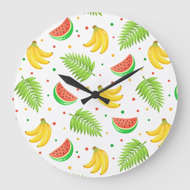 Tropical Fruit Polka Dot Muster Große Wanduhr (Vorderseite)