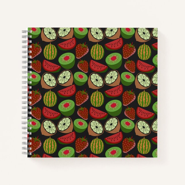 Tropical fruit seamless pattern colorful notizbuch (Vorderseite)