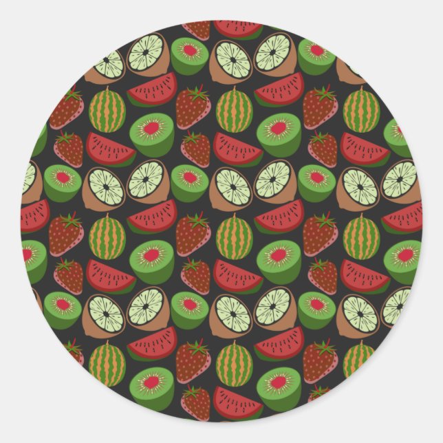 Tropical fruit seamless pattern colorful runder aufkleber (Vorderseite)