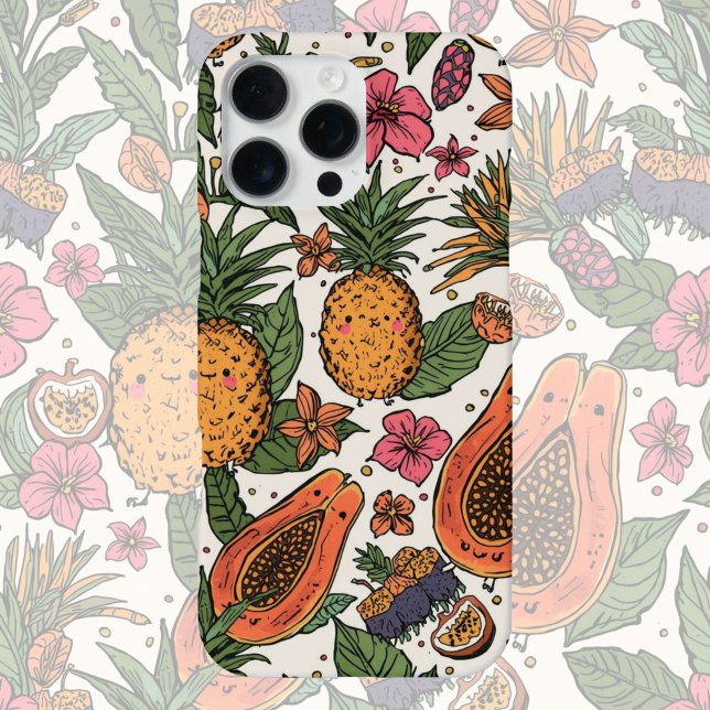 Tropical Fruit Squad | Cute Retro Pineapple Papaya iPhone Hülle (Von Creator hochgeladen)