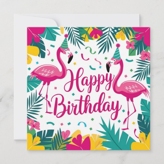 Tropical Fun Flamingo Birthday Design Einladung (Vorderseite)